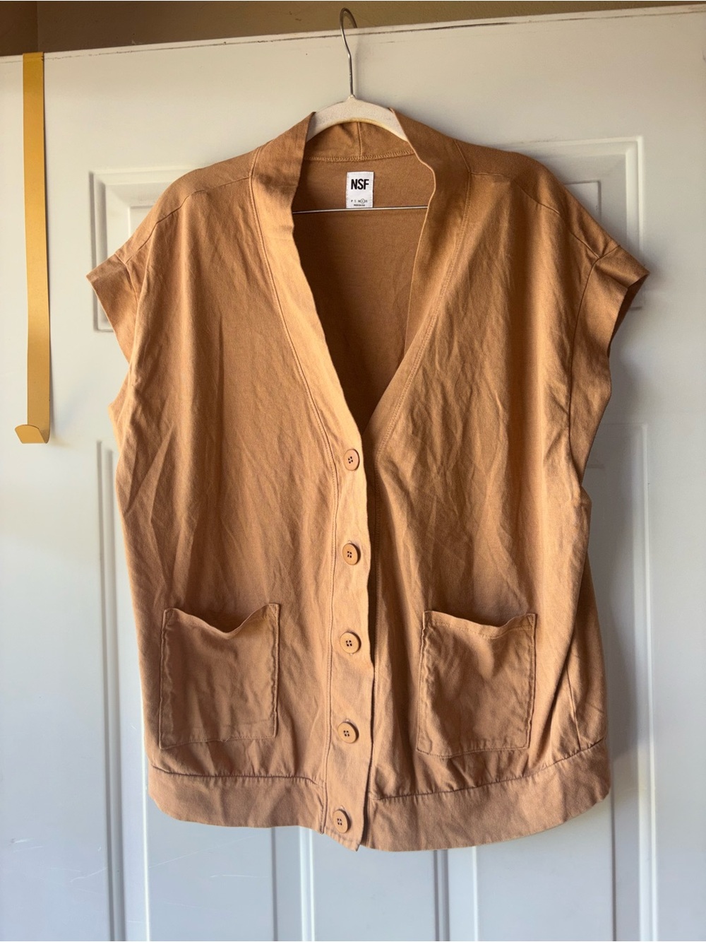 NSF tan sleeveless cardigan vest size L